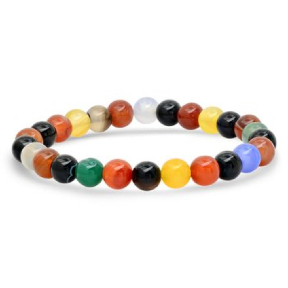 Jade Multi-color Beaded Colorful Gemstones Stretch Yellow & Black Bracelet